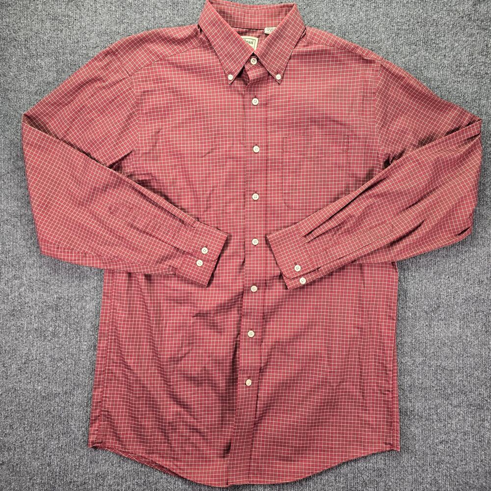 LL Bean Shirt Mens Medium Tall Red White Check Long Sleeve Button Down Casual